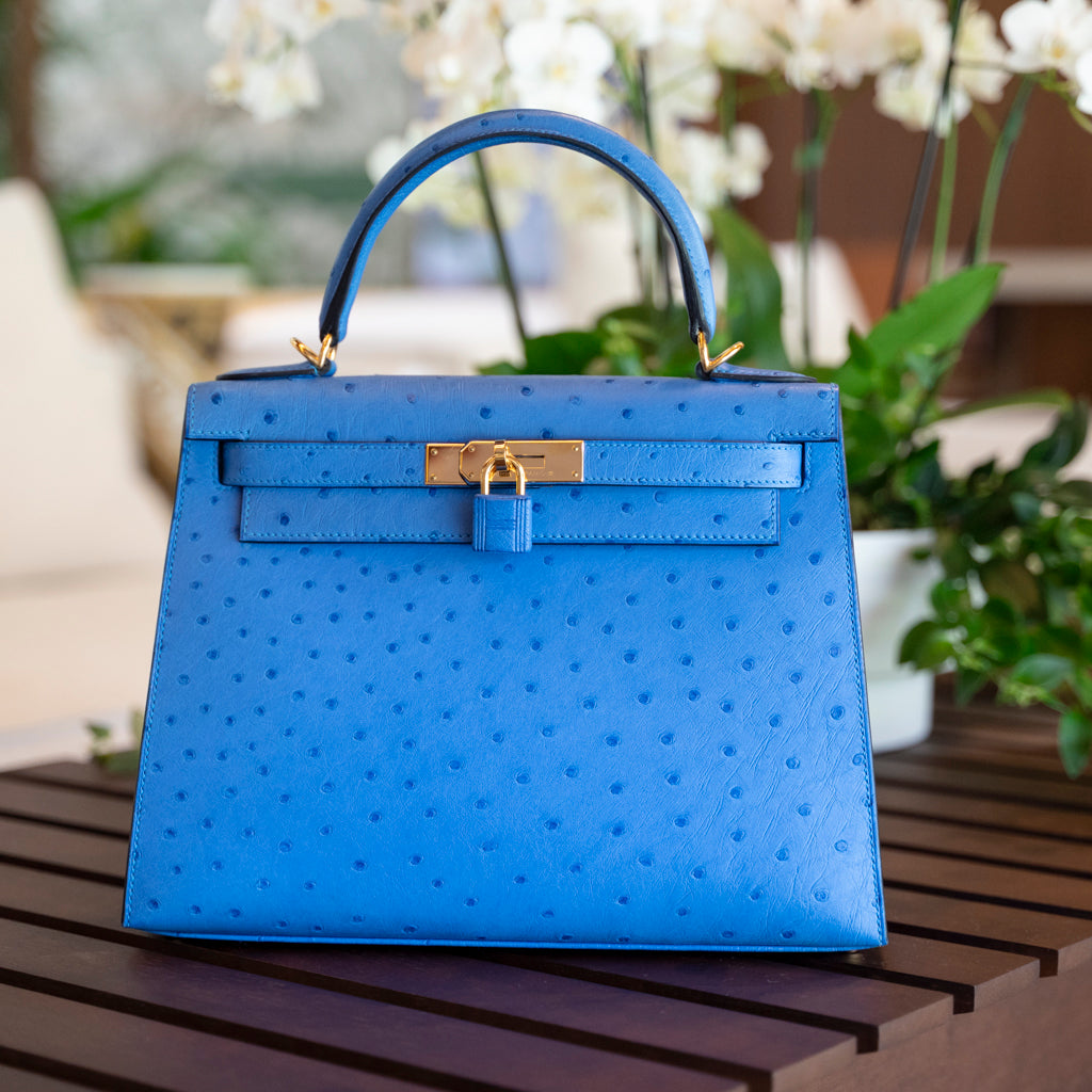 HÈRMES KELLY OSTRICH BLUE